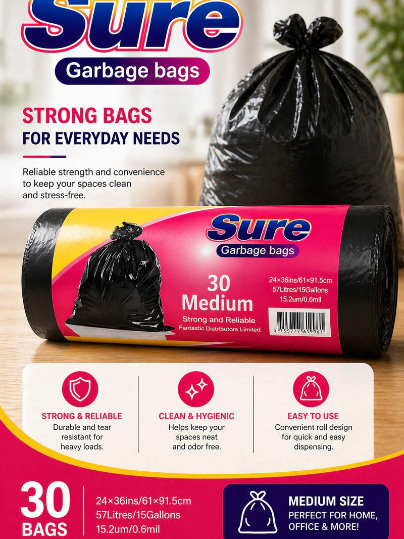 Sure Medium Garbage Bags – 30 Count