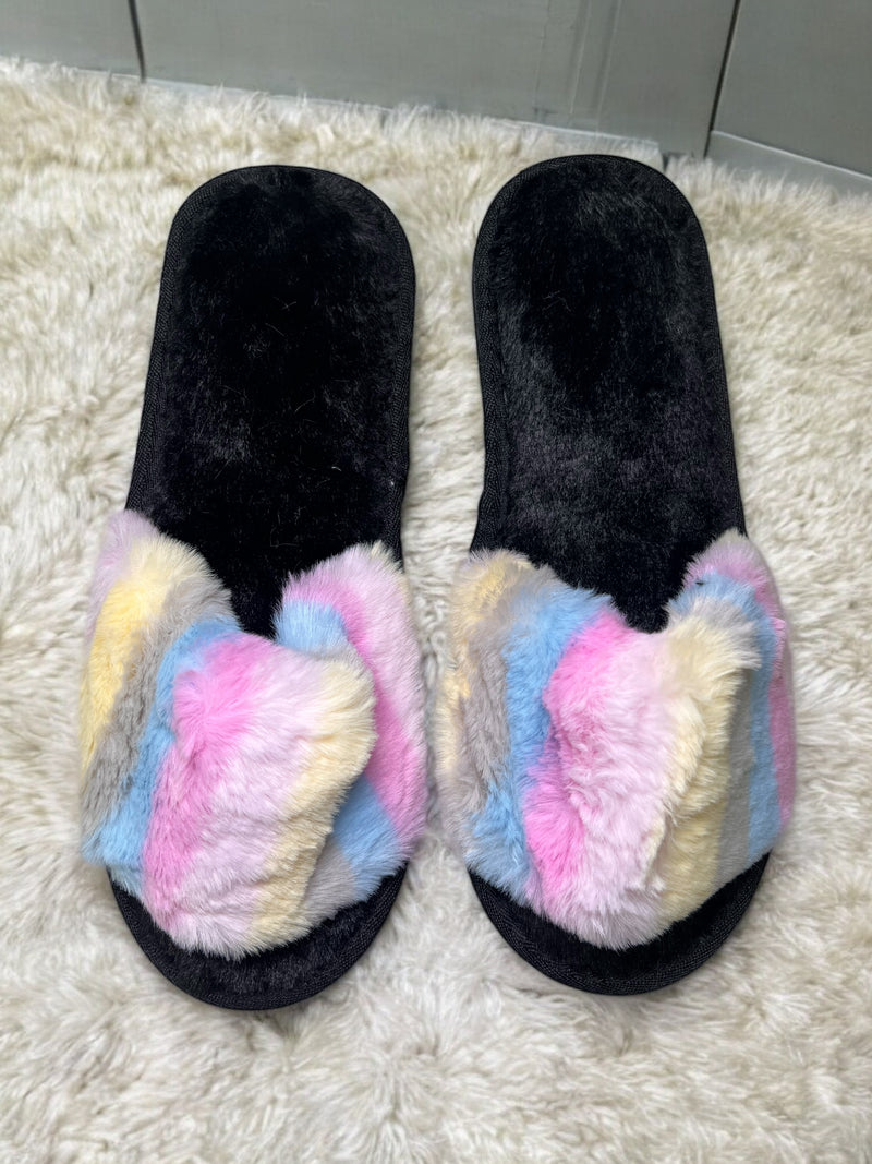 Rainbow Dreams Plush Slide Bedroom Slippers
