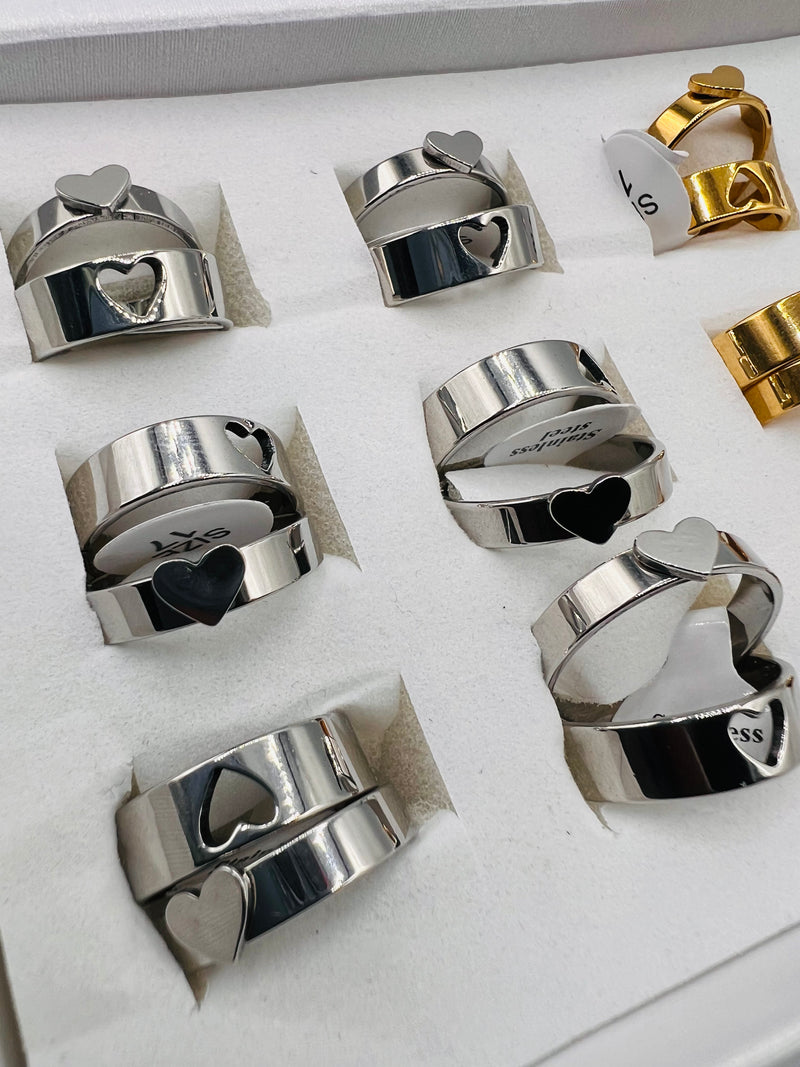 Heart Symbol Fashionable Stainless Steel Ring Set