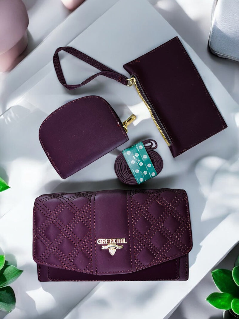 Grenobil Quilted Maroon 3 Pcs Wallet Set D-9226