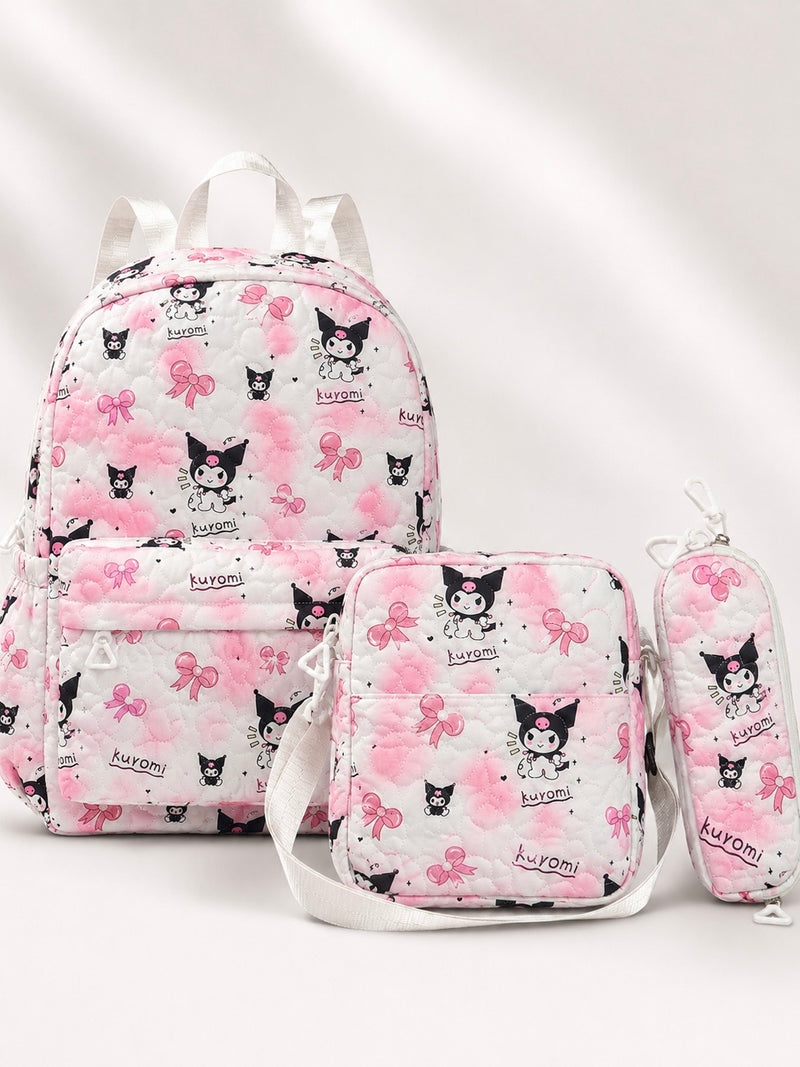Kuromi Cutie Quilted 3-Piece Kids Backpack Set A-056