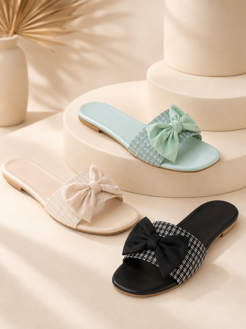 Double Bow Slide Sandals A045