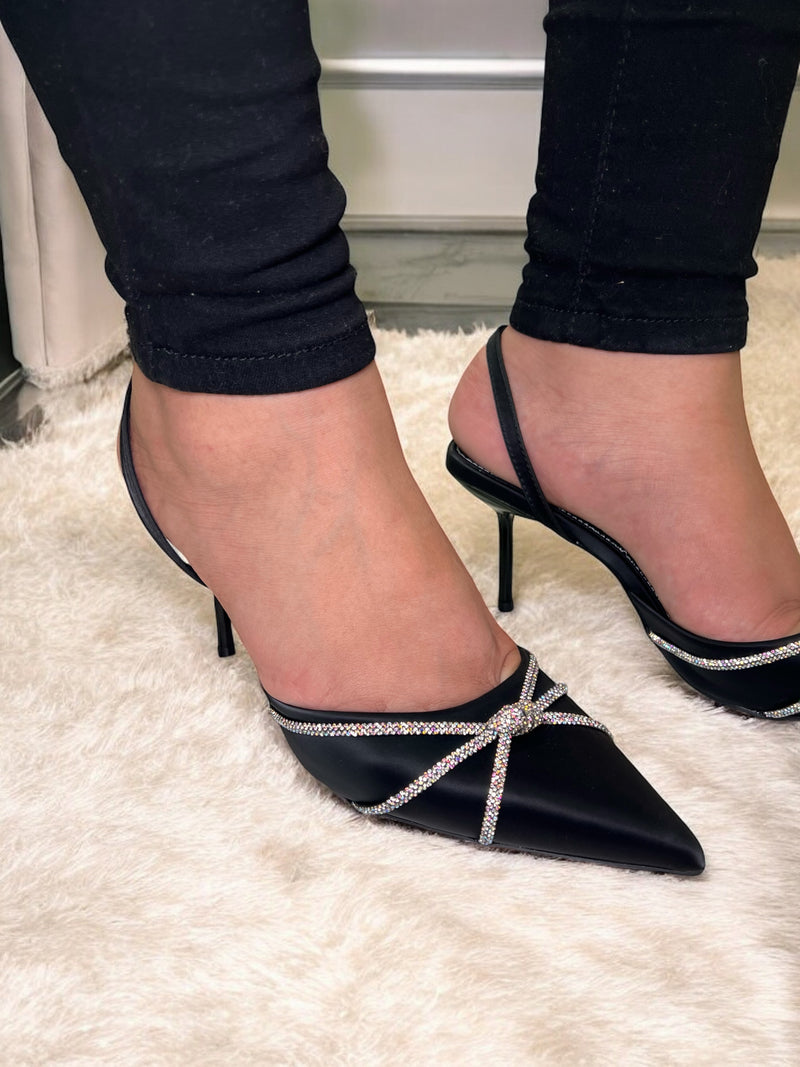 Sarah Shoes Rhinestone Knotted Slingback Heels NZ265