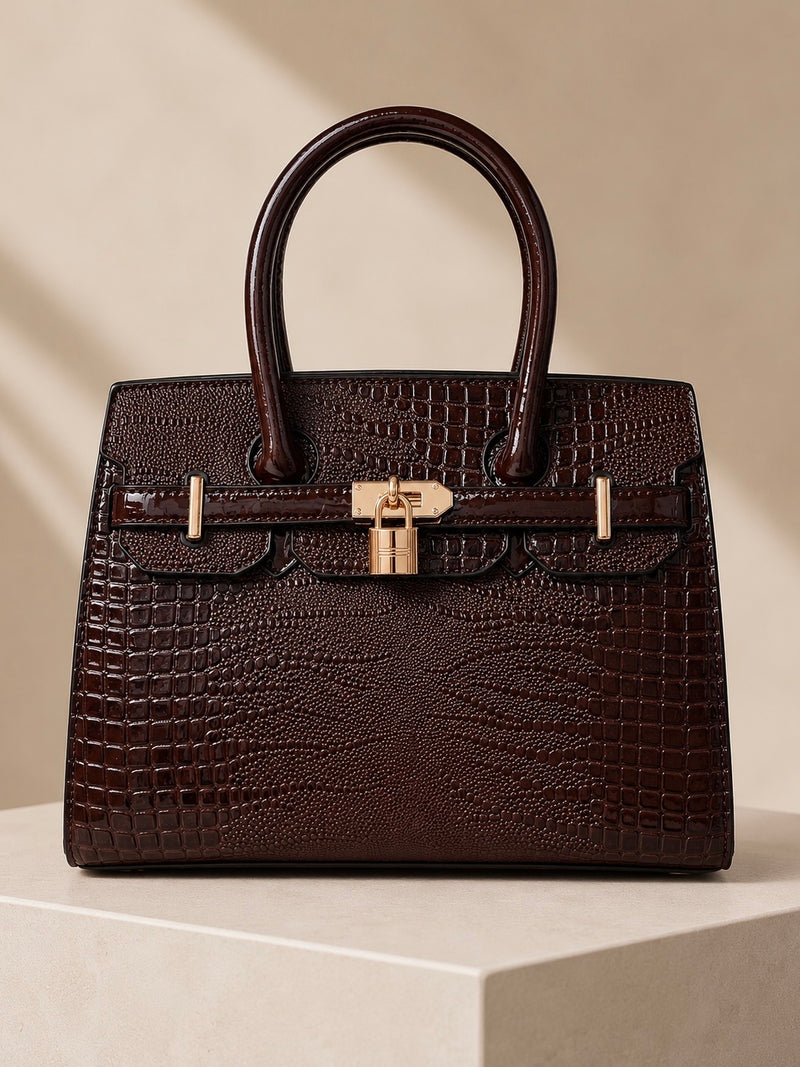 Croc Luxe Lock Satchel Handbag A-072