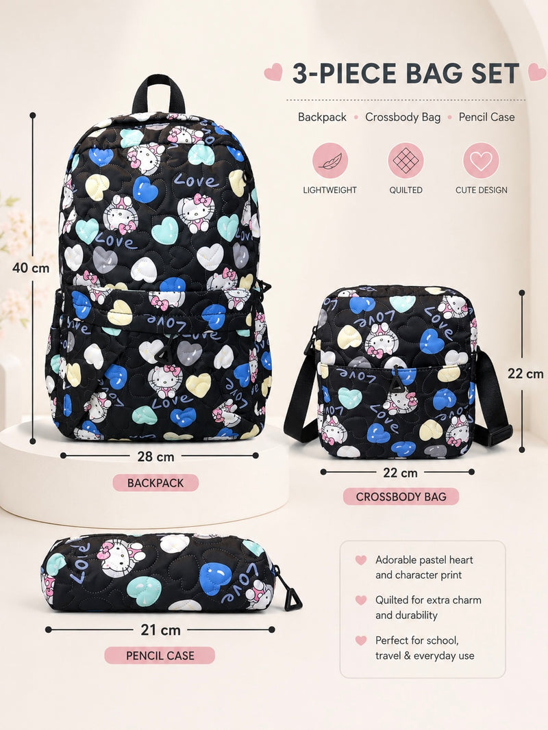 Sweetheart Quilted 3-Piece Kids Backpack Set A-055