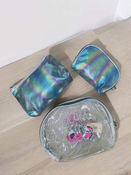 Glam Girl Iridescent Makeup Bag Set – 3-Piece Organizer D-XH7