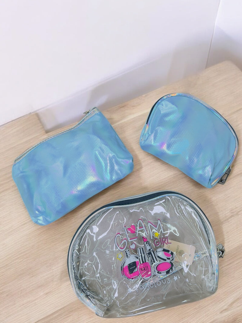 Glam Girl Iridescent Makeup Bag Set – 3-Piece Organizer D-XH7