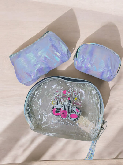 Glam Girl Iridescent Makeup Bag Set – 3-Piece Organizer D-XH7