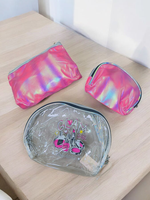 Glam Girl Iridescent Makeup Bag Set – 3-Piece Organizer D-XH7