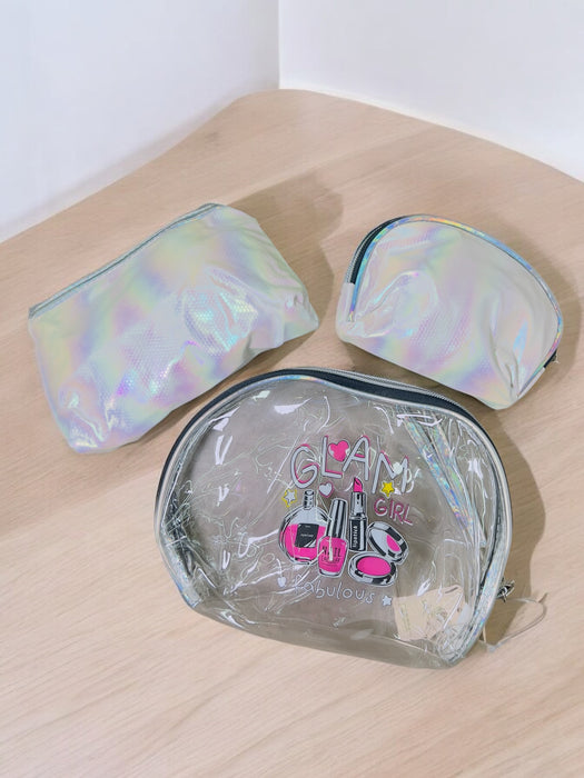 Glam Girl Iridescent Makeup Bag Set – 3-Piece Organizer D-XH7