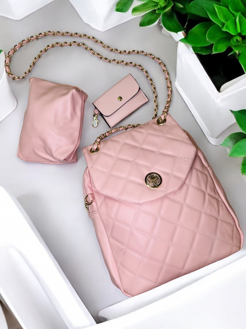 Grenobil Black Quilted Backpack Set with Chain Details C-380Y