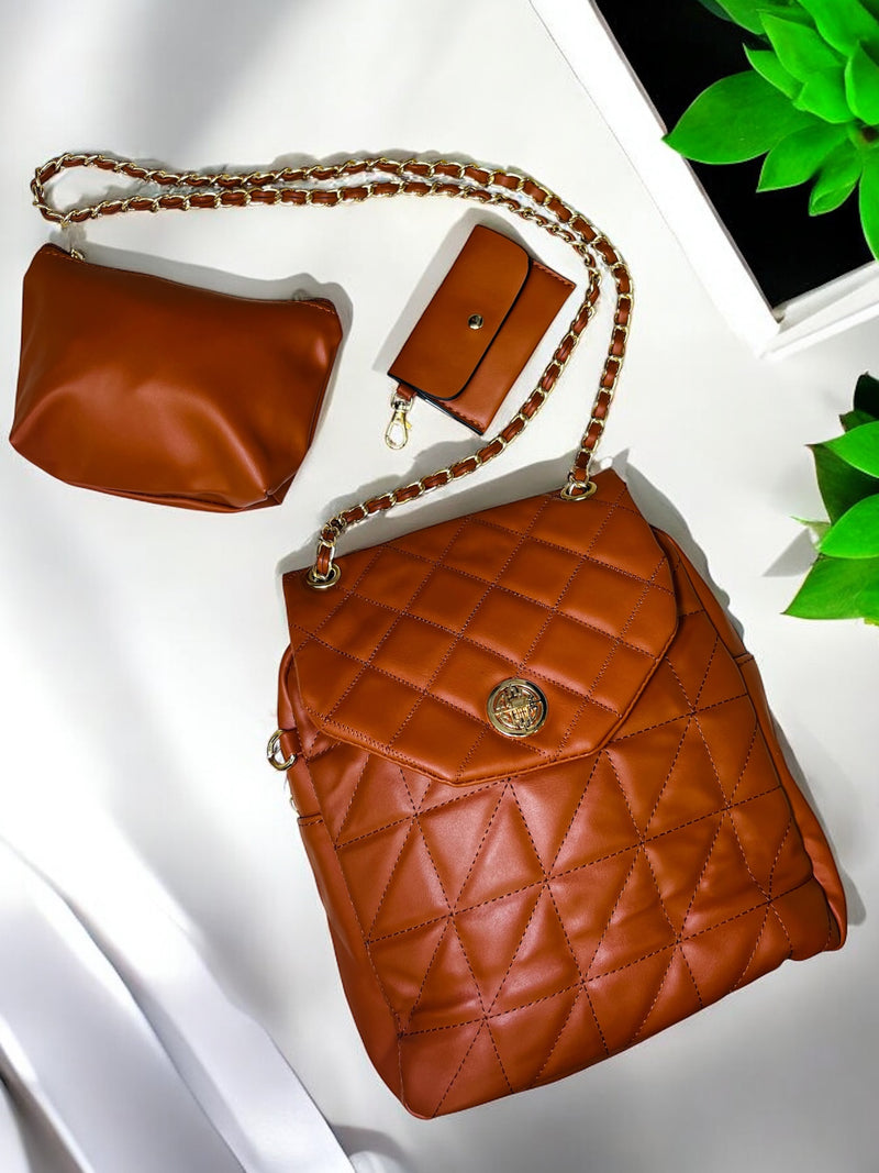 Grenobil Black Quilted Backpack Set with Chain Details C-380Y