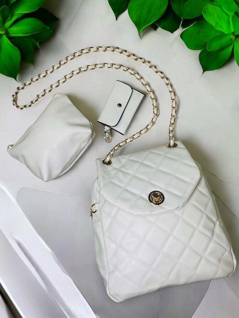 Grenobil Black Quilted Backpack Set with Chain Details C-380Y