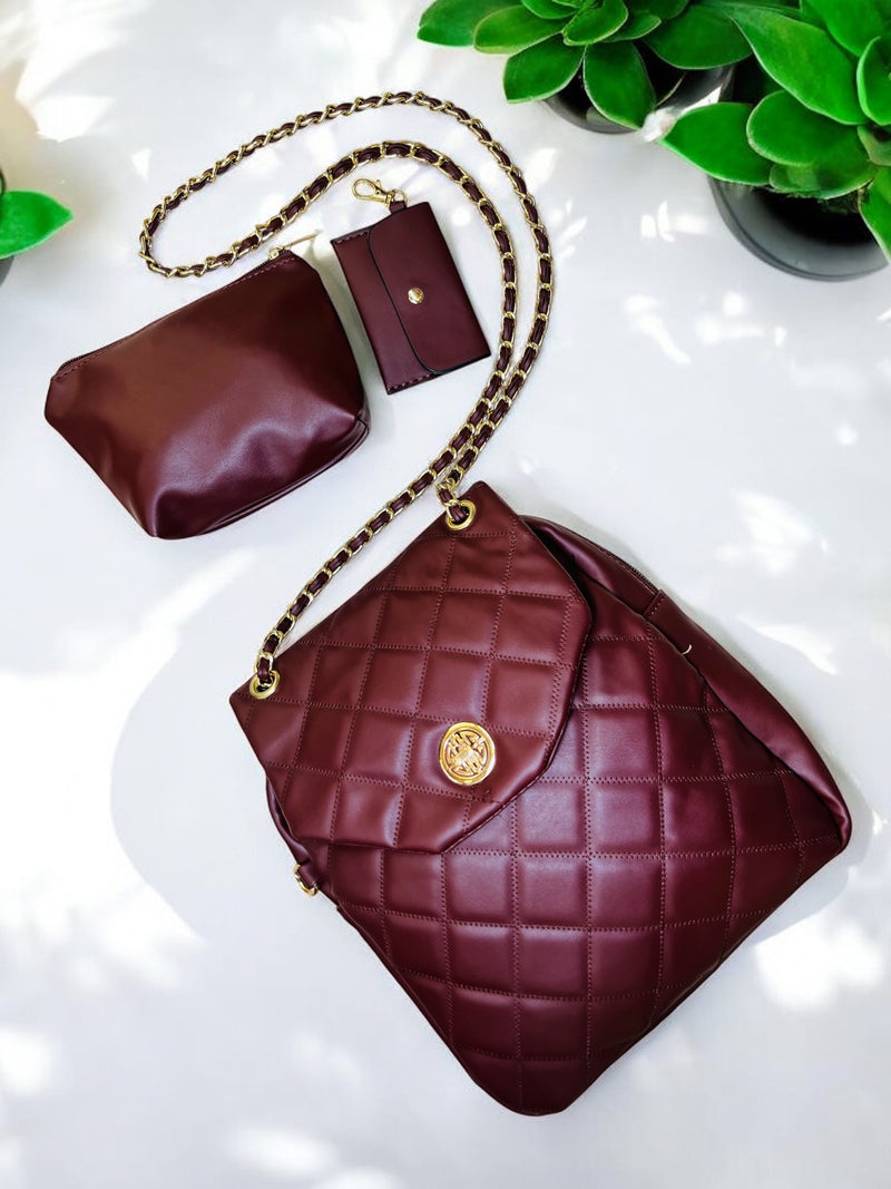 Grenobil Black Quilted Backpack Set with Chain Details C-380Y