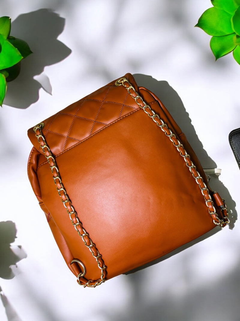 Grenobil Black Quilted Backpack Set with Chain Details C-380Y