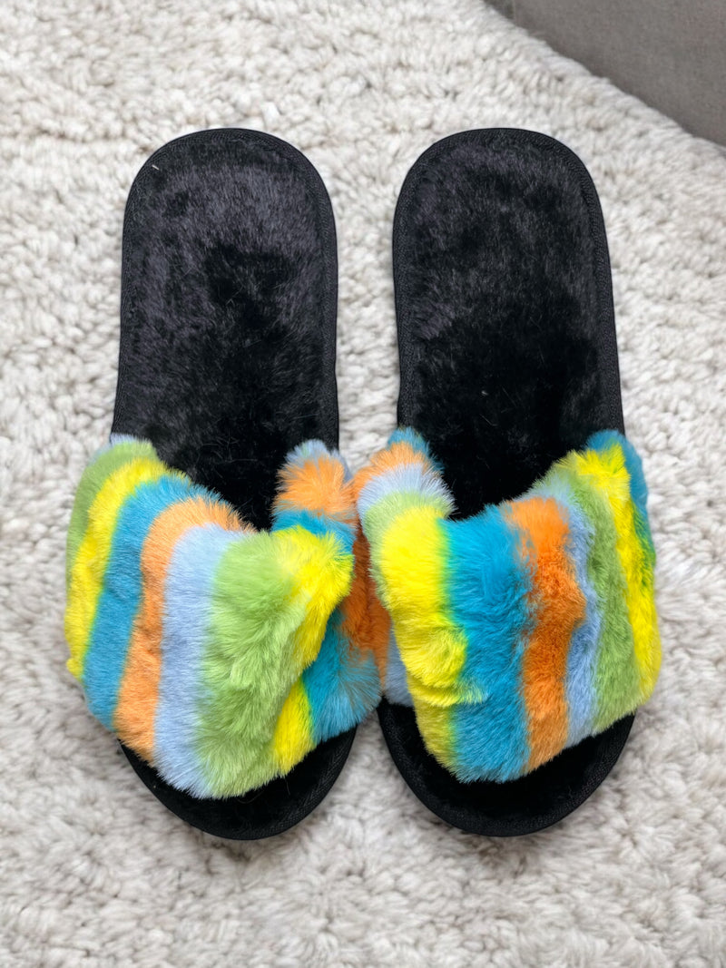 Rainbow Dreams Plush Slide Bedroom Slippers