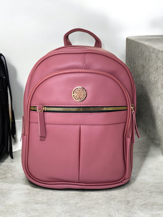 3-Piece Chic Cognac Backpack with Gold Accent Set