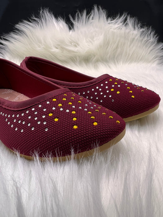 Ladies Rhinestone Decor Slip On Flats, Glamorous Outdoor Flat Shoes