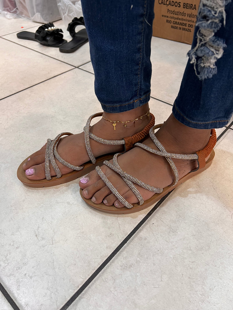 Rhinestone Strappy Flat Sandals LX80