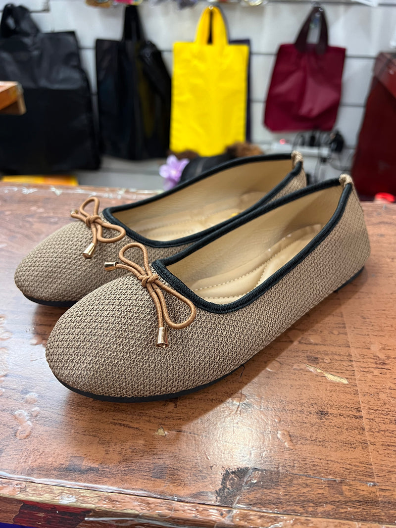 Bow Trim Knit Ballet Flats A-036