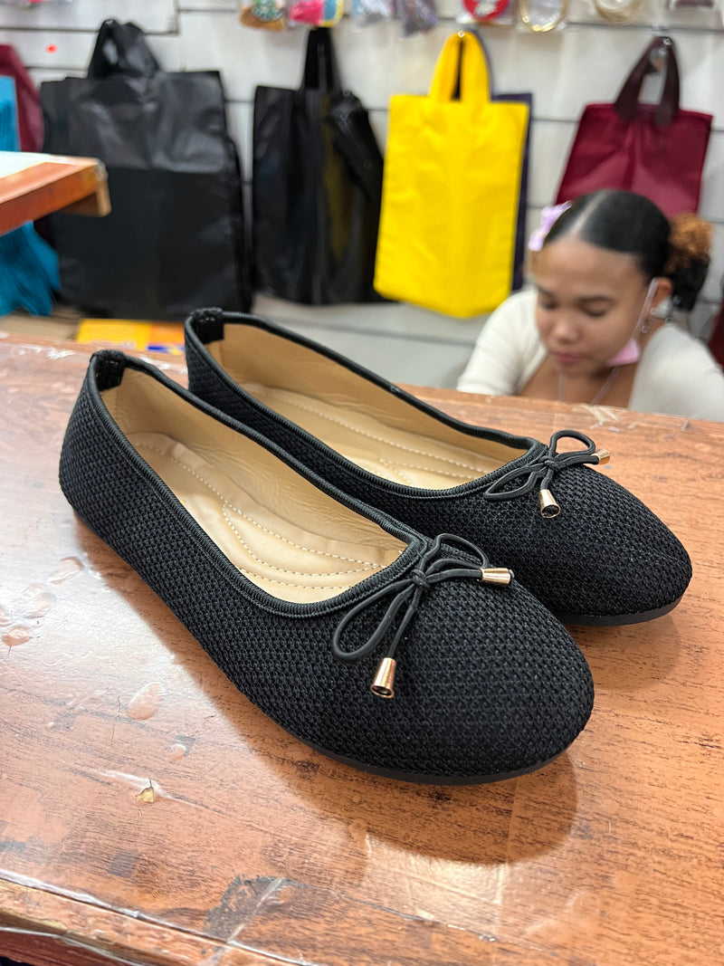 Bow Trim Knit Ballet Flats A-036