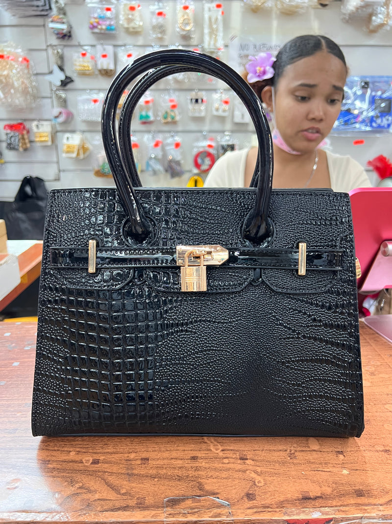 Croc Luxe Lock Satchel Handbag A-072
