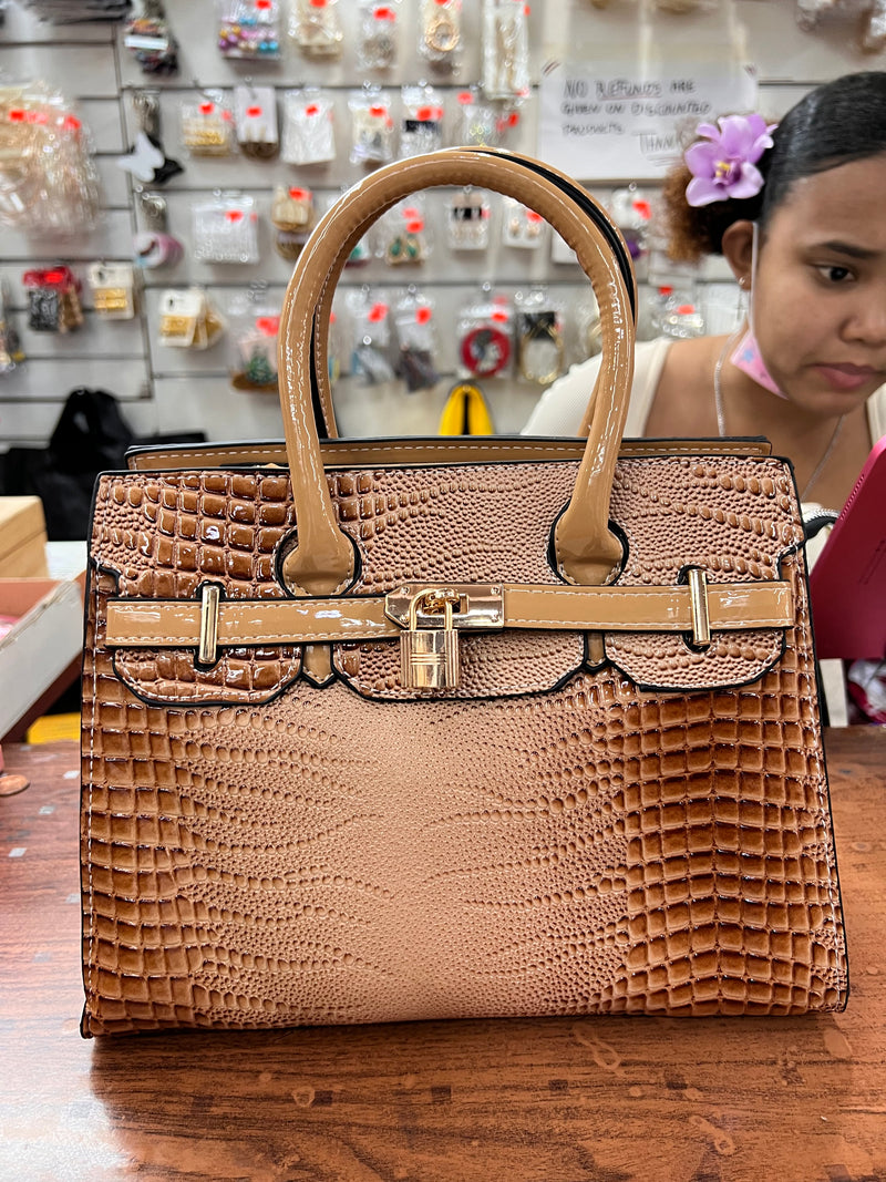 Croc Luxe Lock Satchel Handbag A-072