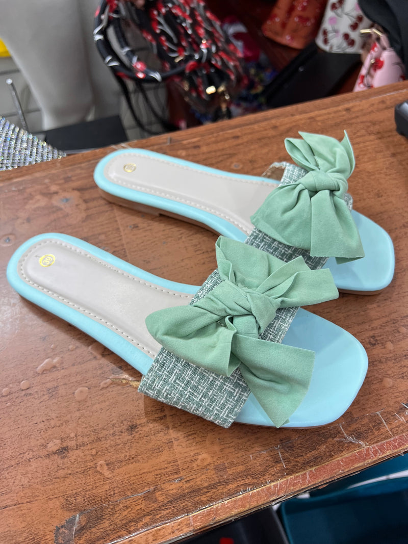 Double Bow Slide Sandals A045