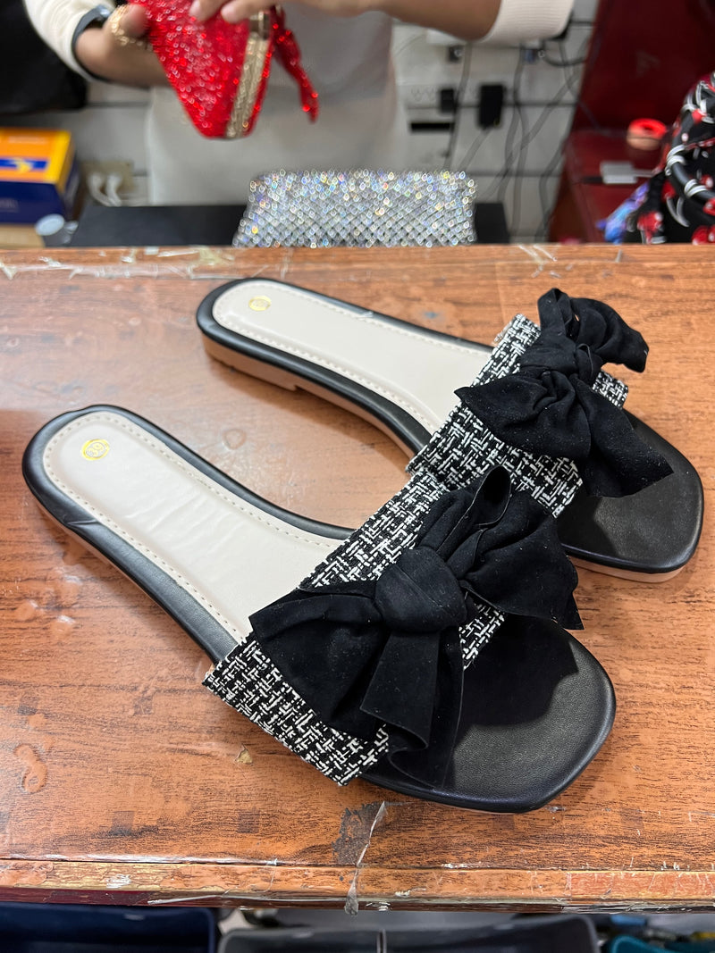 Double Bow Slide Sandals A045