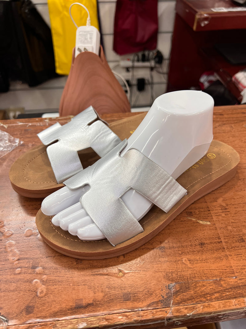 Luxe Step Metallic H-Slide Sandals A-046