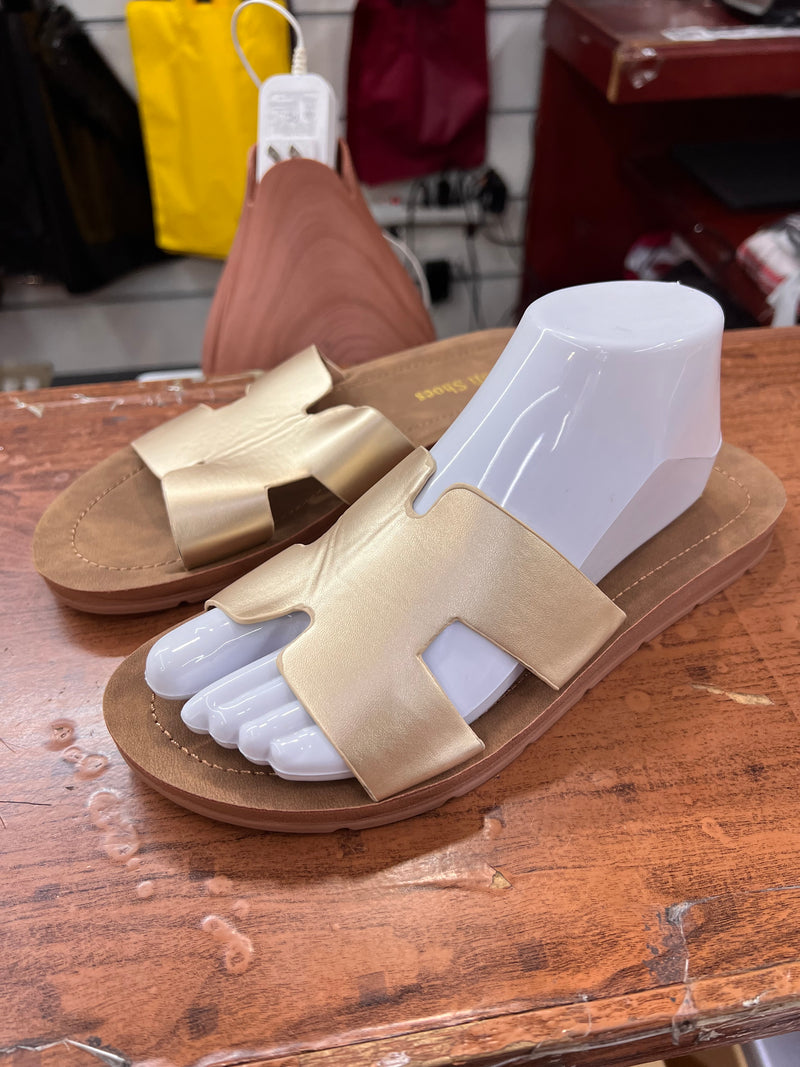 Luxe Step Metallic H-Slide Sandals A-046