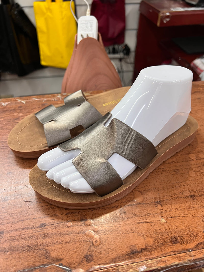 Luxe Step Metallic H-Slide Sandals A-046