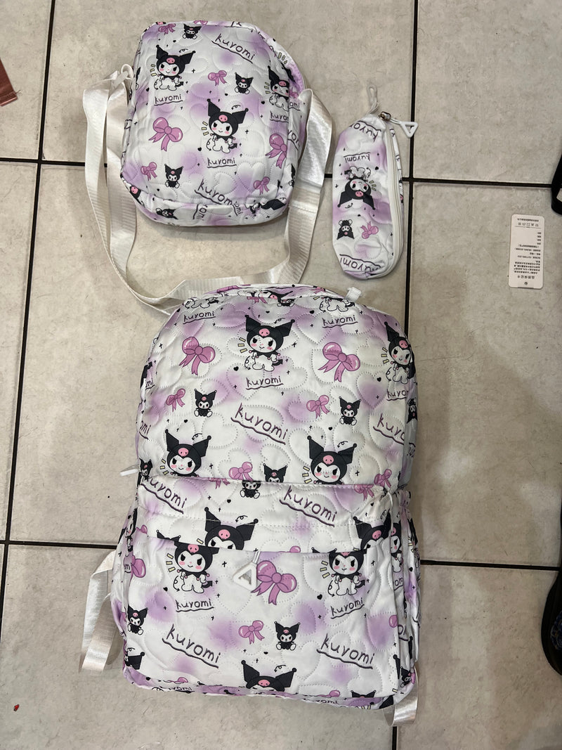 Kuromi Cutie Quilted 3-Piece Kids Backpack Set A-056