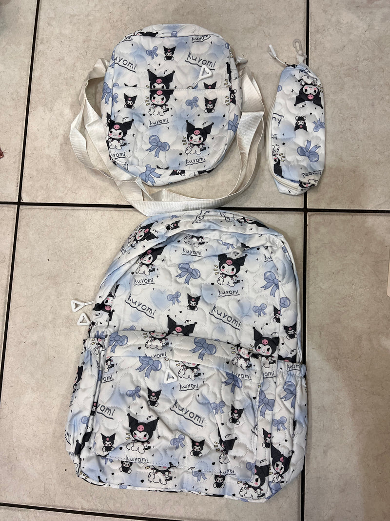 Kuromi Cutie Quilted 3-Piece Kids Backpack Set A-056