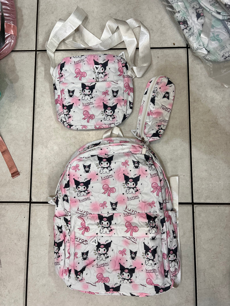 Kuromi Cutie Quilted 3-Piece Kids Backpack Set A-056