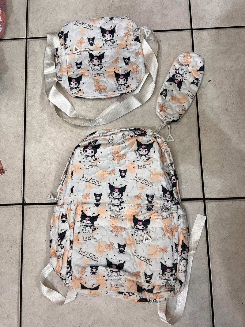 Kuromi Cutie Quilted 3-Piece Kids Backpack Set A-056