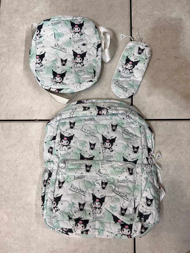 Kuromi Cutie Quilted 3-Piece Kids Backpack Set A-056