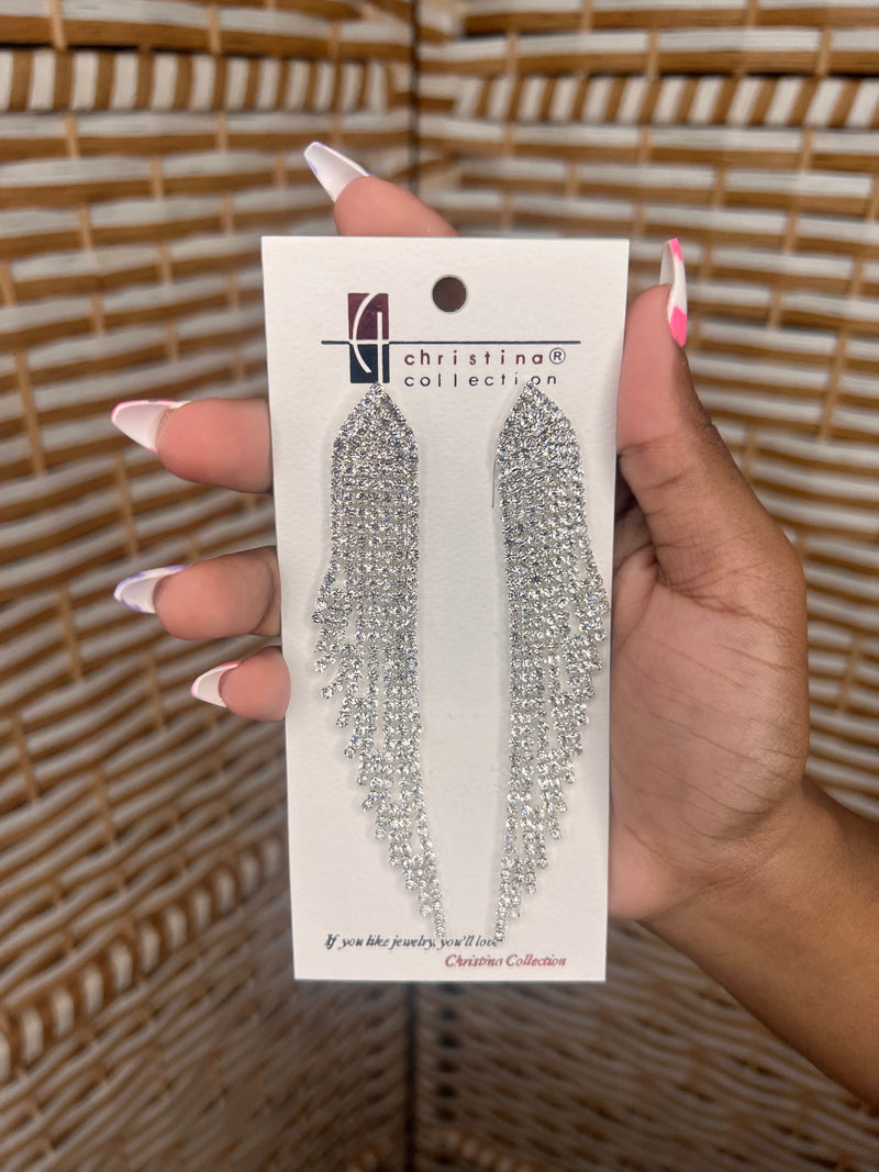 Rhinestone Tassel Wing Drop Earrings