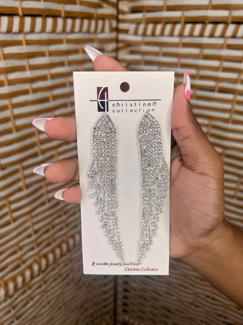 Rhinestone Tassel Wing Drop Earrings