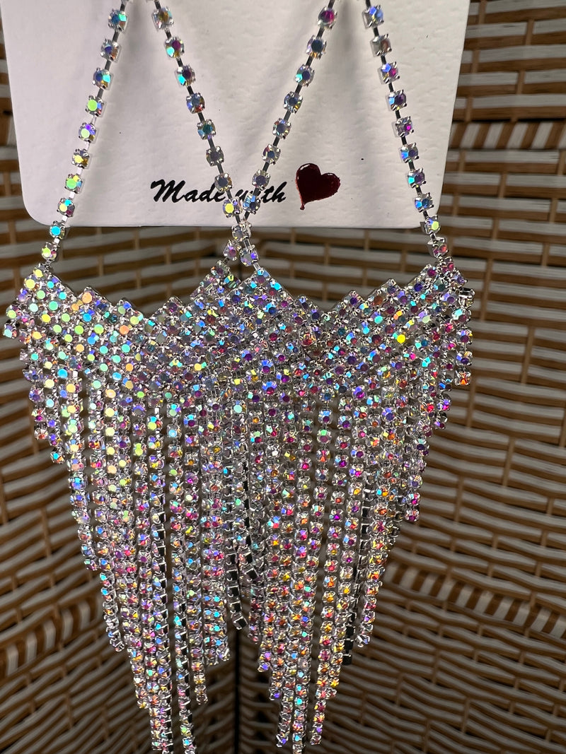 Long Tassel Rhinestone Drop Earrings