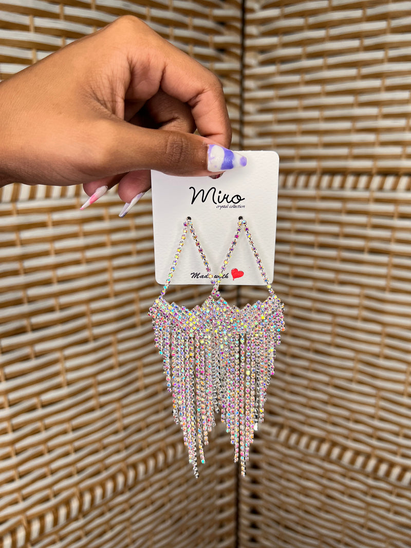 Long Tassel Rhinestone Drop Earrings