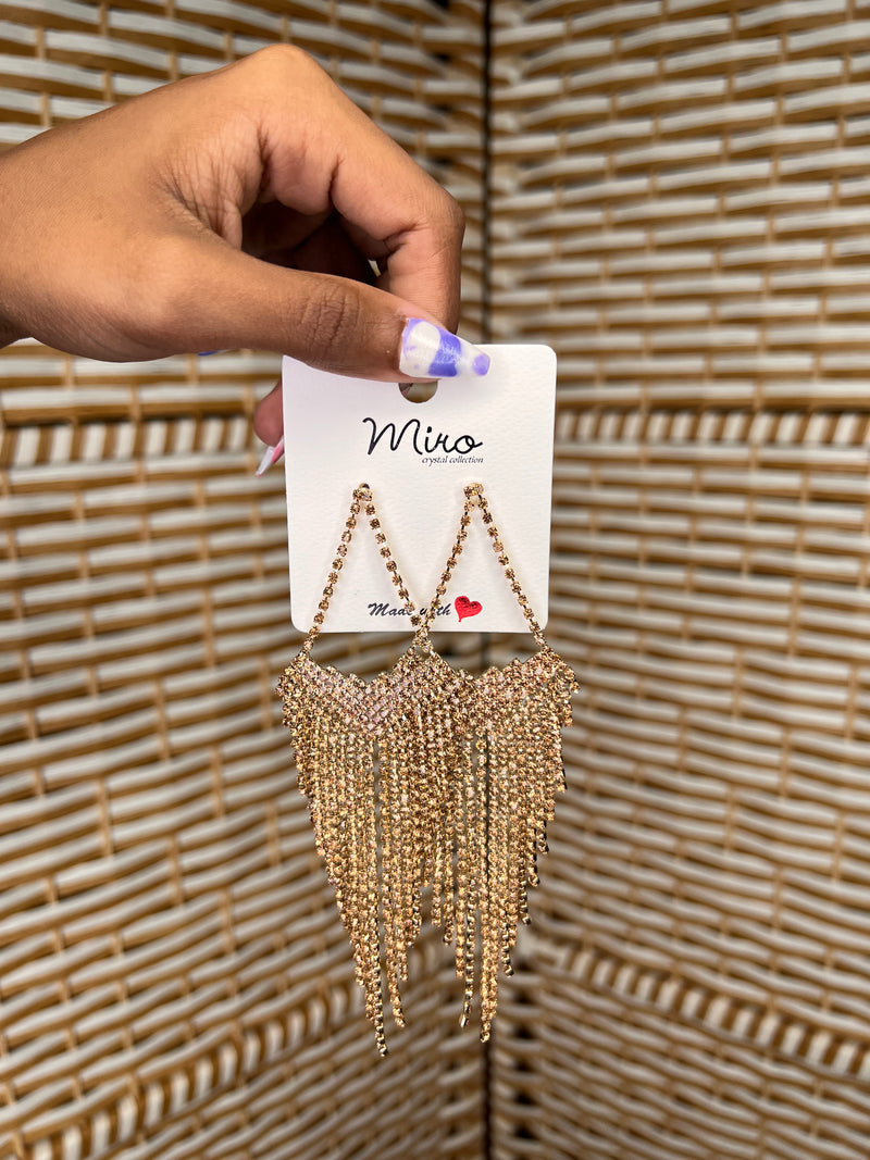 Long Tassel Rhinestone Drop Earrings