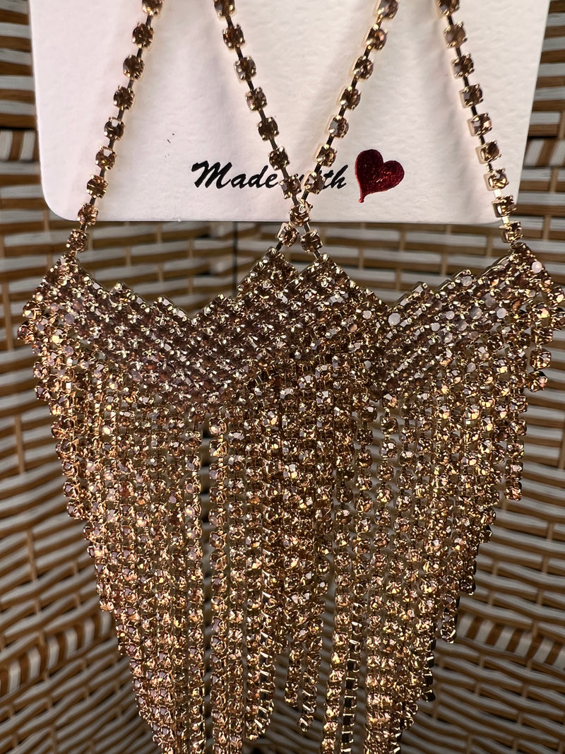 Long Tassel Rhinestone Drop Earrings