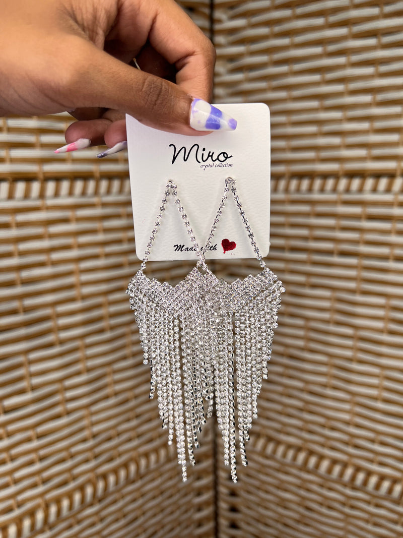 Long Tassel Rhinestone Drop Earrings