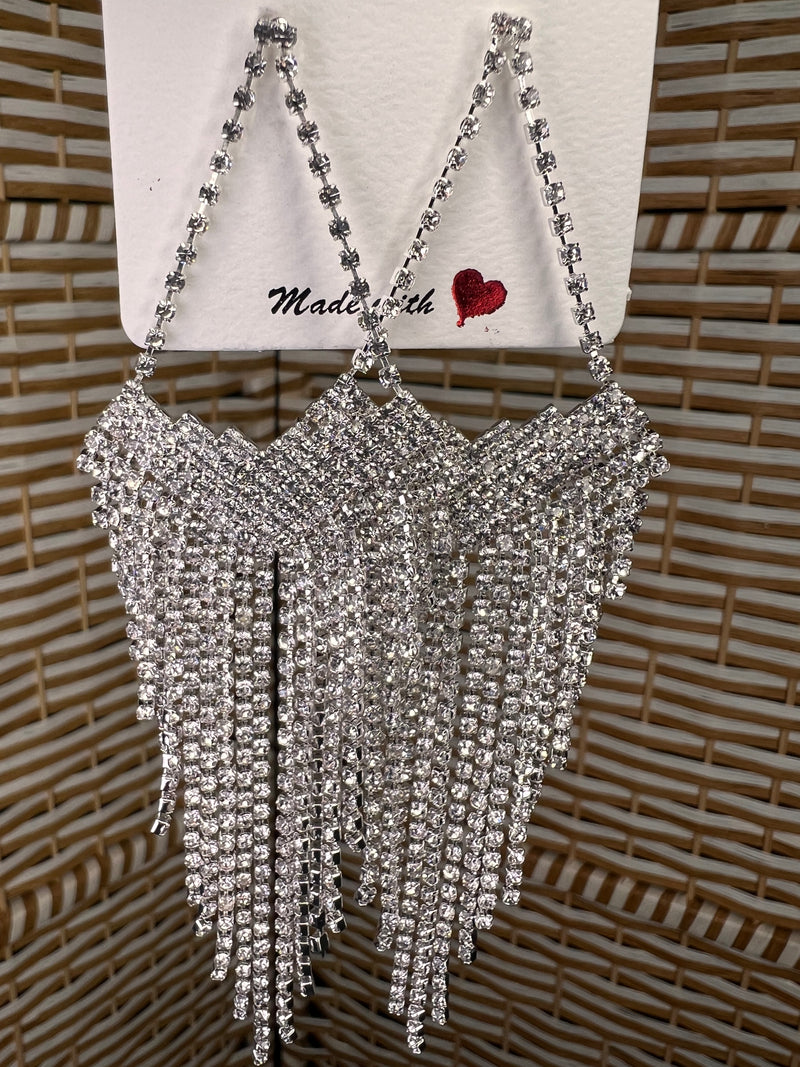 Long Tassel Rhinestone Drop Earrings