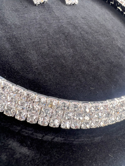 Rhinestone Choker Necklace Earrings Jewelry Set for Wedding Bridal Prom Party