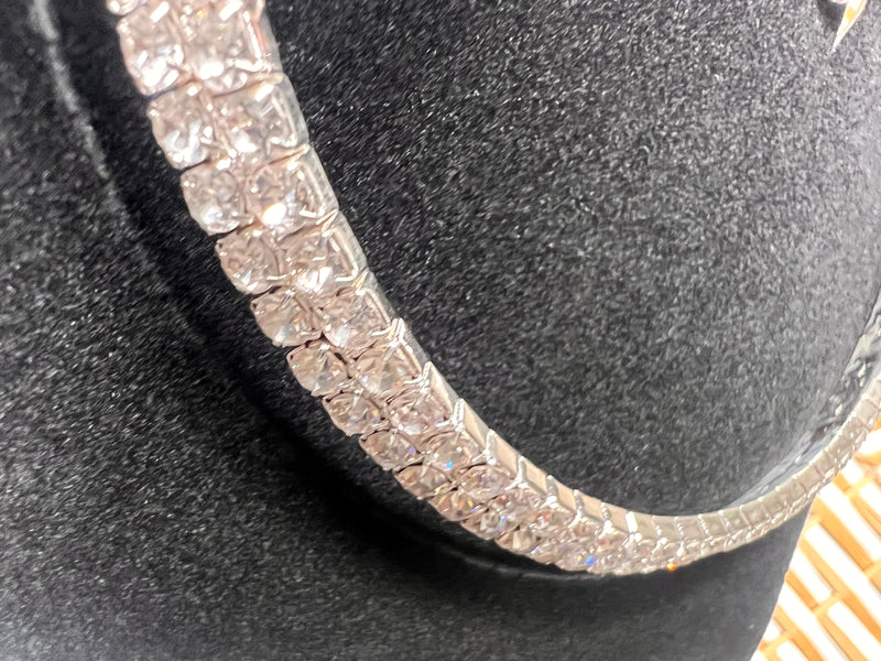 Rhinestone Choker Necklace Earrings Jewelry Set for Wedding Bridal Prom Party