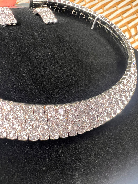 Rhinestone Choker Necklace Earrings Jewelry Set for Wedding Bridal Prom Party