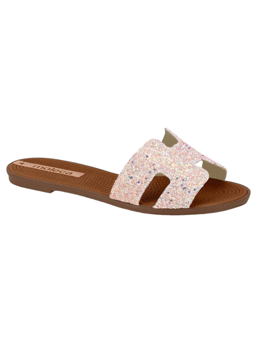 Moleca Ladies Comfort Spotted-Strap Mini-Heel Slides (Only Size 41/10)