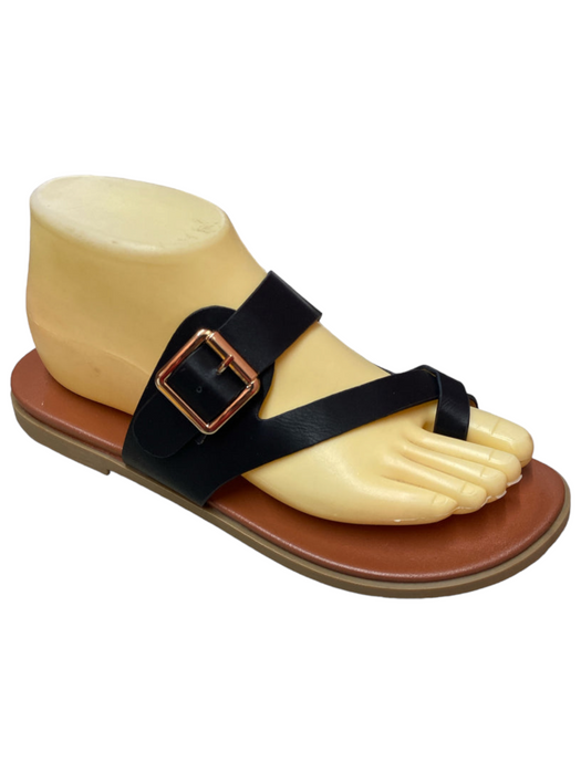 Ladies Cross-Toe-Strap Push-Toe Minimalist Buckle Slides